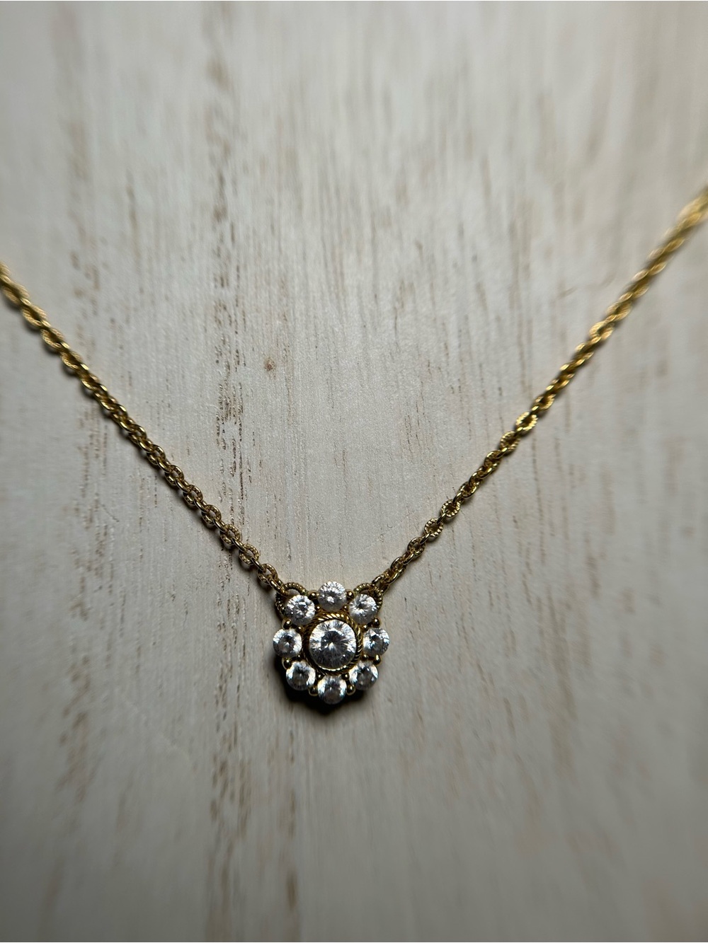 Judith Ripka 925 Gold Clad CZ Blush Stone Medallion Pendant Necklace 17”